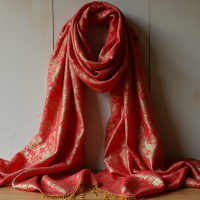 Beige Geometric Velvet Wrap Scarf